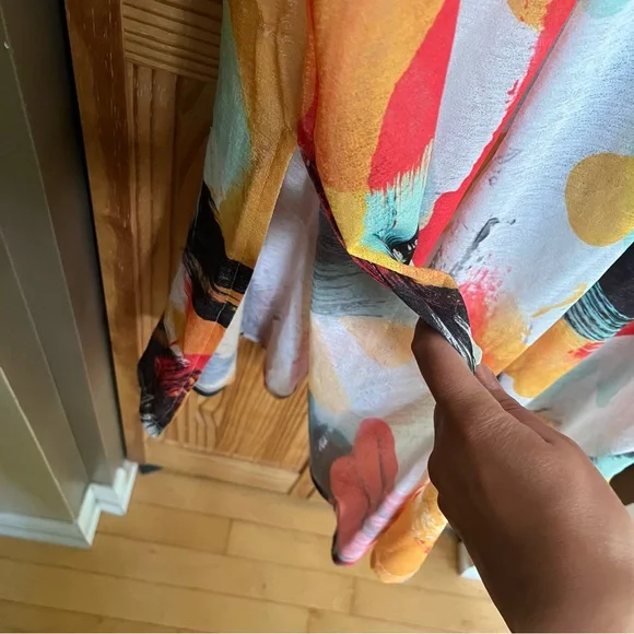 Zara Multicolor Abstract Print Women's Dress size Large Sheer - Picture 4 of 10